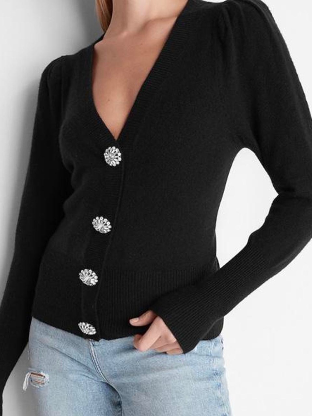 Express Black Cardigan with Crystal Buttons